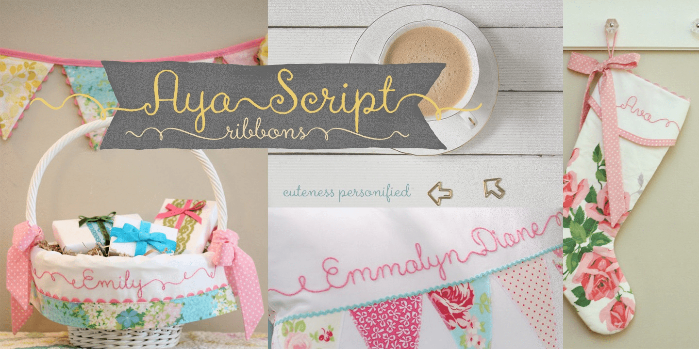 Floral Ribbon Cursive Script Aya Script Ribbons Font Style by Tart Workshop | Font Bros